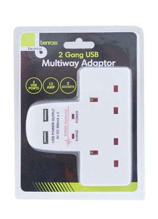 Adapter 2 Plug Multi Socket with USB - siopashop.ie