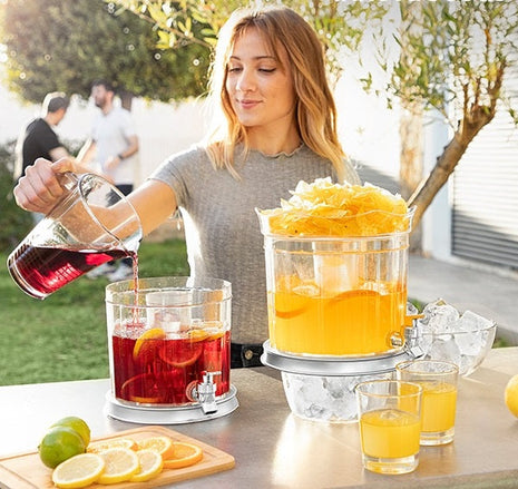 Double Drink Dispenser Double Drink Dispenser with Ice Tank and Snack Tray - siopashop.ie